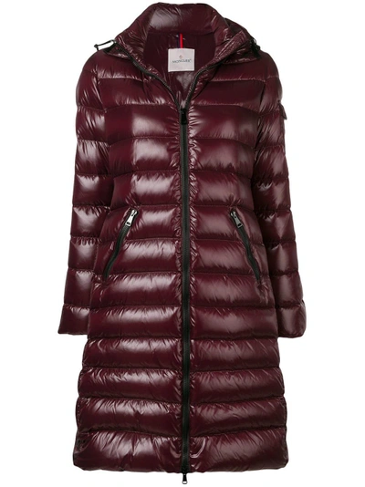 Shop Moncler Hooded Padded Coat In Red