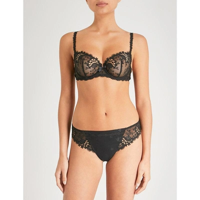 Shop Simone Perele Womens Black Wish Stretch-tulle And Lace Underwired Half-cup Bra