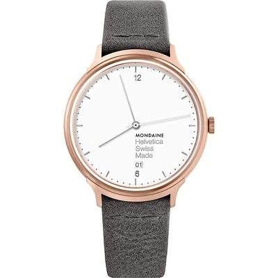 Shop Mondaine Mh1-l2210-lh Helvetica No1 Light Leather And Ip Rose-gold Stainless Steel Watch