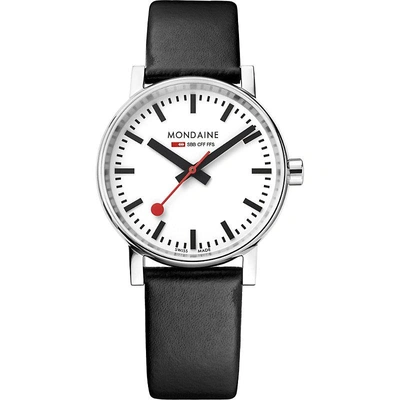 Shop Mondaine Mse-35110-lb Evo2 Leather And Stainless Steel Watch In Black