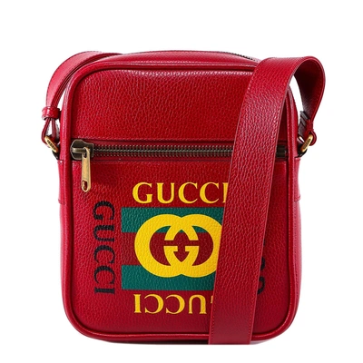 Shop Gucci Logo Print Messenger Bag In Red