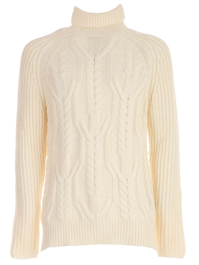 Shop Neil Barrett Cable Knit Sweater In Cream Black