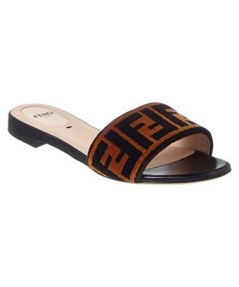 Fendi Ff Leather \u0026 Velvet Slide Sandal 