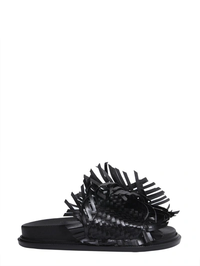 Shop Mm6 Maison Margiela Woven Leather Slide Sandals In Black