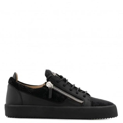 Shop Giuseppe Zanotti - Fabric And Leather Low-top Sneaker Frankie In Black