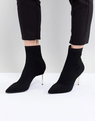 Shop Kurt Geiger Kg  Black Knitted Ankle Boots With Gold Stiletto Heel - Black