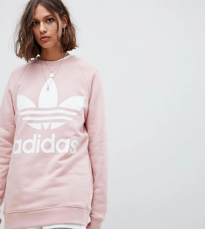 Shop Adidas Originals Trefoil Logo Sweatshirt In Pink - Pink