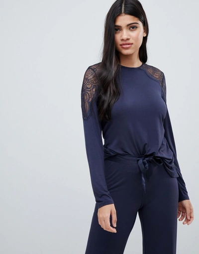 Shop Ted Baker B By  Signature Jersey & Lace Long Sleeve Top-black