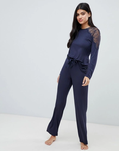 Shop Ted Baker B By  Signature Jersey & Lace Pant-black