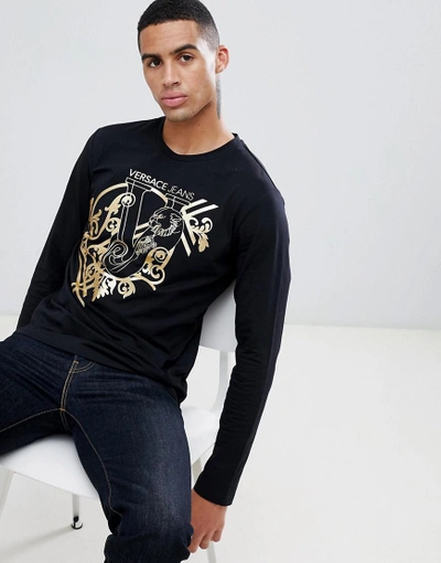 Versace Jeans Long Sleeve T-shirt With Logo - Black | ModeSens