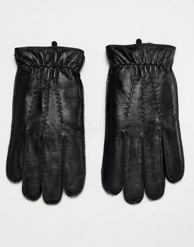 Shop Dents Deerhurts Leather Gloves With Faux Fur Lining - Black