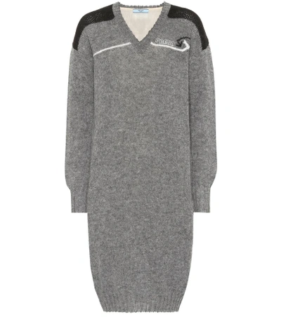 Shop Prada Virgin Wool Knit Dress In Grey