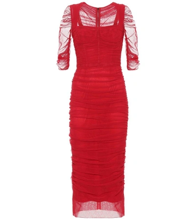 Shop Dolce & Gabbana Ruched Tulle Dress In Red