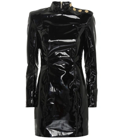 Shop Balmain Faux Patent Leather Minidress In Black