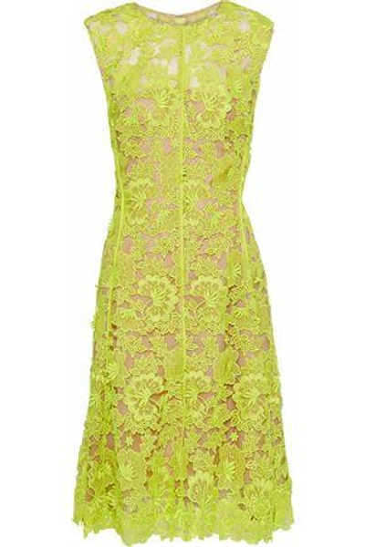 Shop Lela Rose Woman Neon Guipure Lace Dress Lime Green