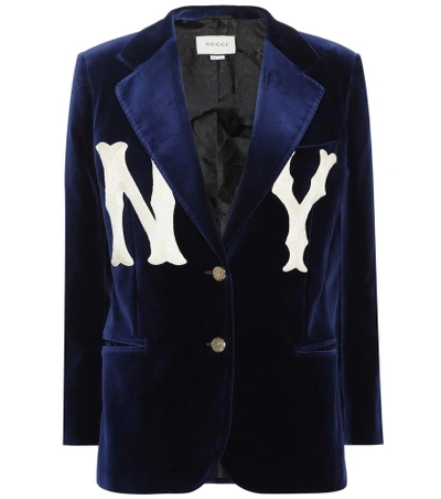 Shop Gucci Ny Yankees Velvet Blazer In Blue