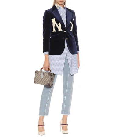 Shop Gucci Ny Yankees Velvet Blazer In Blue