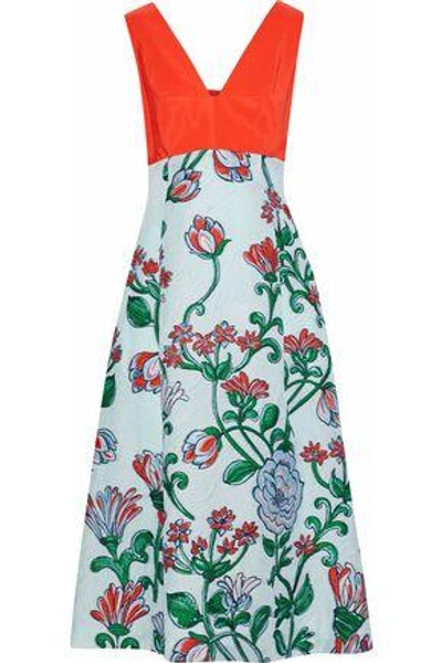 Shop Lela Rose Woman Knotted Faille-paneled Cloqué-jacquard Midi Dress Multicolor
