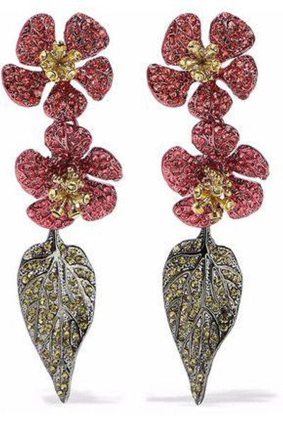 Shop Valentino Woman Gold-tone And Crystal Dangle Earrings Bright Pink