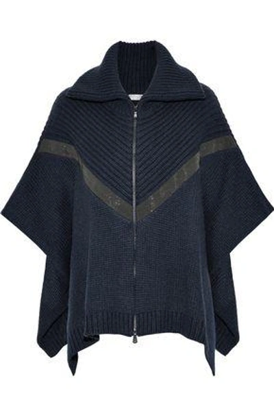 Shop Brunello Cucinelli Bead-embellished Cashmere Poncho In Storm Blue