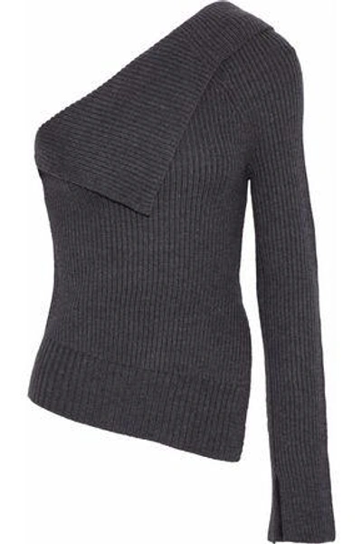 Shop Theory Woman Harmony One-shoulder Ribbed Wool-blend Sweater Dark Gray