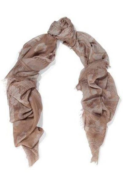 Shop Valentino Printed Cashmere And Silk-blend Gauze Scarf In Light Brown