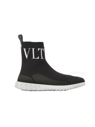 Shop Valentino Vltn Sock Sneakers In 0ni Black White