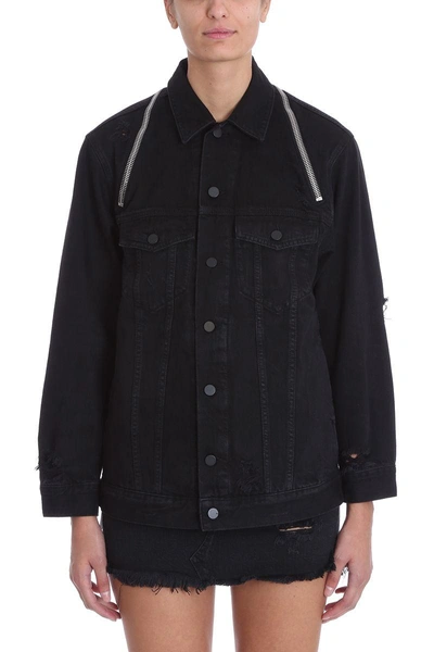 Shop Alexander Wang Black Daze Zip Distressed Denim Jacket