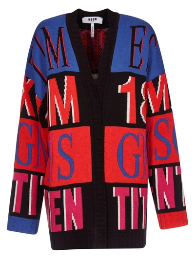 Shop Msgm Intarsia Knit Cardigan In Multicolor