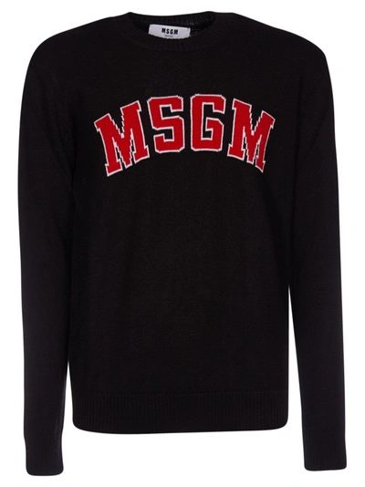 Shop Msgm Logo-knit Sweater In Black