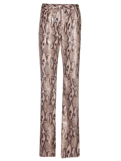 Shop Msgm Snake Effect Trousers In Beige/brown
