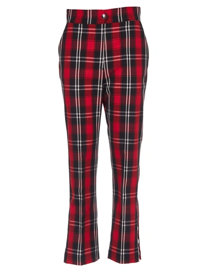 Shop Msgm Cropped Tartan Trousers In Red