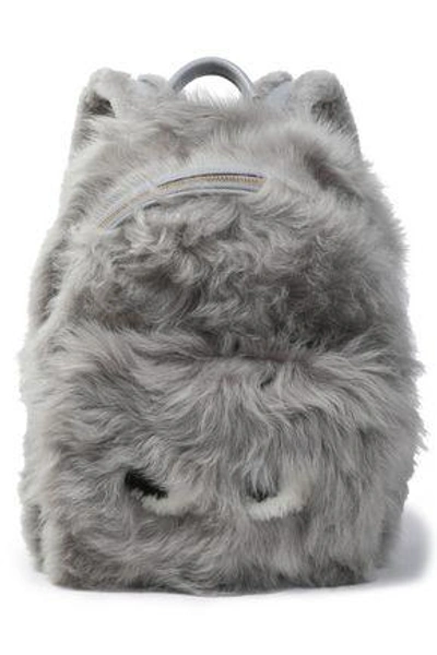 Shop Anya Hindmarch Woman Eyes Leather-trimmed Shearling Backpack Gray