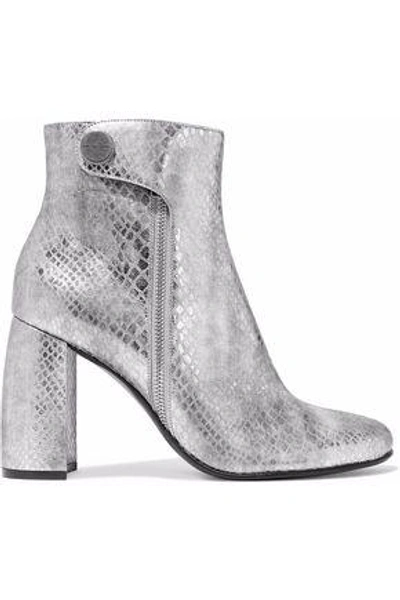 Shop Stella Mccartney Woman Paden Metallic Snake-effect Faux Leather Ankle Boots Silver