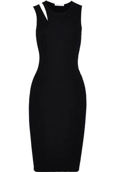 Shop Helmut Lang Woman Layered Cutout Ribbed-knit Dress Black