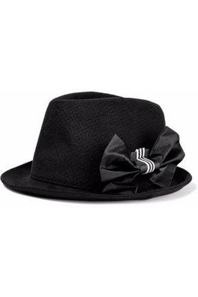 Shop Y-3 Woman + Adidas Bow-detailed Perforated Wool And Cashmere-blend Fedora Black