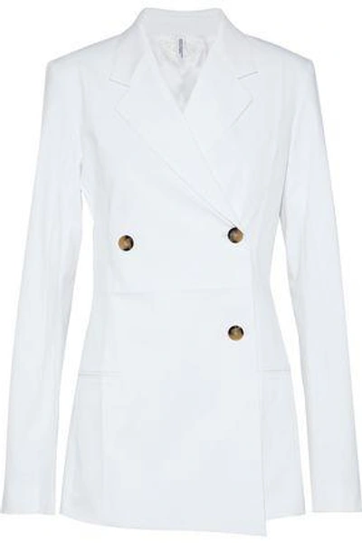 Shop Helmut Lang Double-breasted Cotton-blend Blazer In White