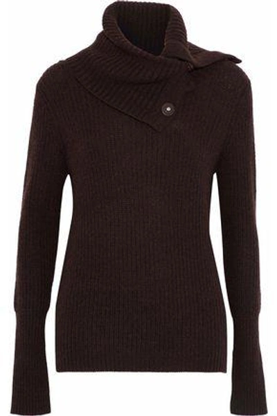 Shop Autumn Cashmere Woman Ribbed-knit Turtleneck Sweater Dark Brown