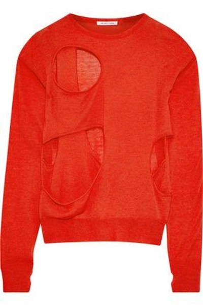 Shop Helmut Lang Woman Cutout Wool And Silk-blend Sweater Red