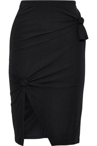 Shop Helmut Lang Knotted Stretch-cotton Jersey Skirt In Black