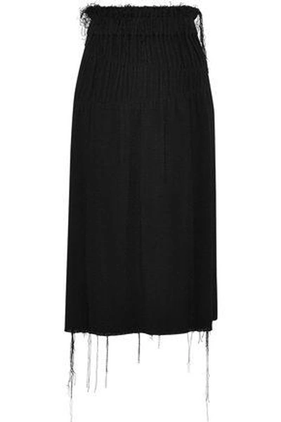 Shop Helmut Lang Woman Shirred Bouclé Midi Skirt Black