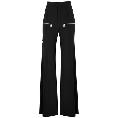 Shop Chloé Black Flared Stretch-wool Trousers