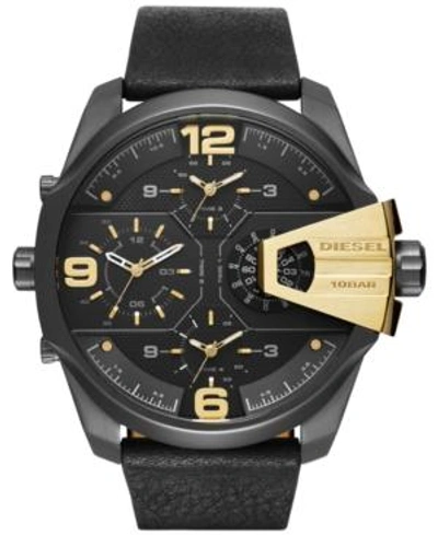 Shop Diesel Men's Chronograph Uberchief Black Leather Strap Watch 55x62mm Dz7377