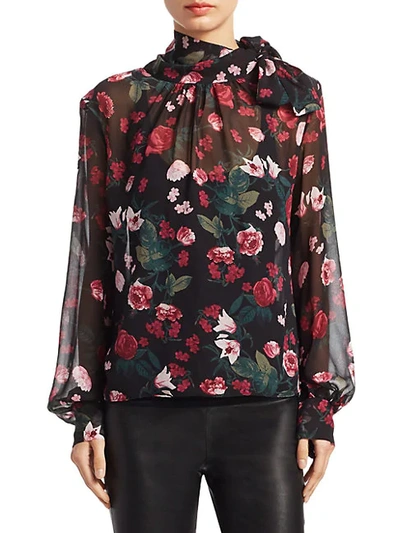 Shop Saks Fifth Avenue Collection Floral-print Silk Neck Tie Blouse In Empire Floral