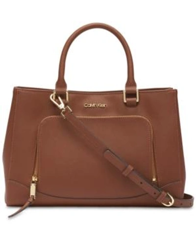 Shop Calvin Klein Hudson Saffiano Leather Satchel In Luggage/gold