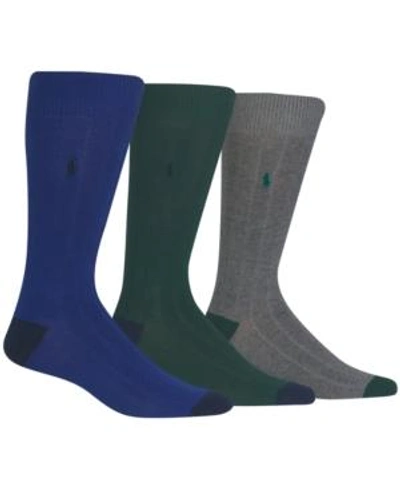 Shop Polo Ralph Lauren Men's Socks, Soft Touch Ribbed Heel Toe 3 Pack In Royal/hunter/grey