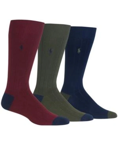 Shop Polo Ralph Lauren Men's Socks, Soft Touch Ribbed Heel Toe 3 Pack In Wine/loden/navy