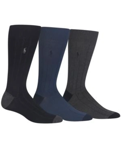 Shop Polo Ralph Lauren Men's Socks, Soft Touch Ribbed Heel Toe 3 Pack In Black/blue/charcoal
