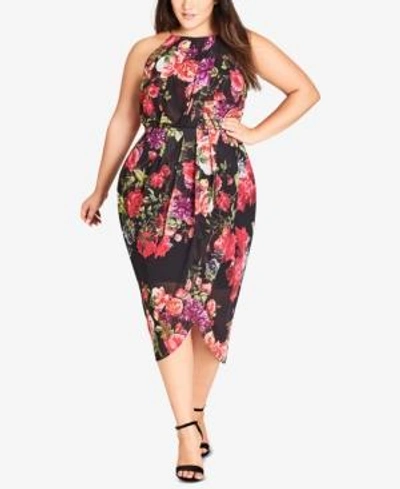 Shop City Chic Trendy Plus Size Floral-print Faux-wrap Dress In Chelsesa