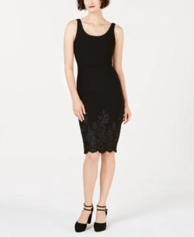Shop Betsey Johnson Embroidered Scuba Dress In Black